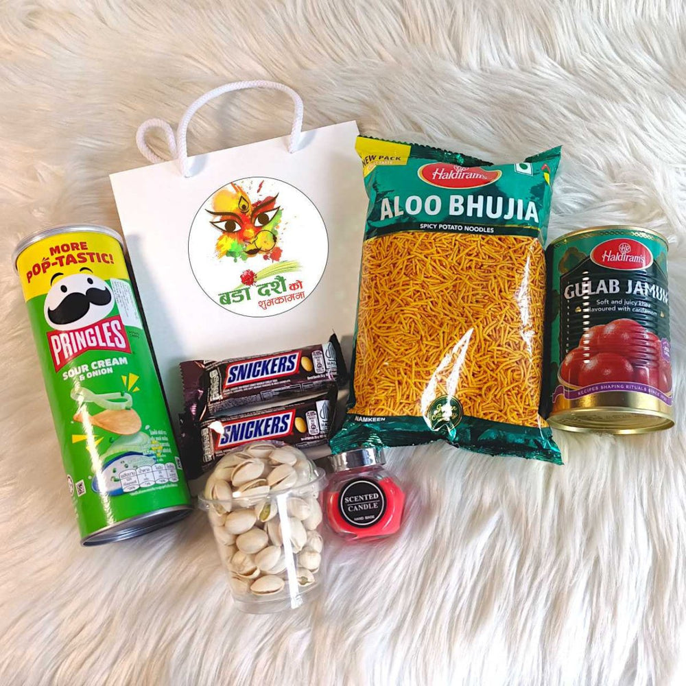 Sweet & Savory Dashain Treats In Paper Bag - Flowers to Nepal - FTN