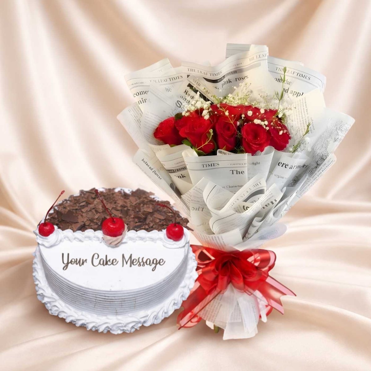Sweet Surprise Black Forest Cake with 12 Red Roses - Flowers to Nepal - FTN