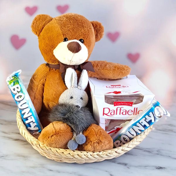 Teddy with Raffaello & Bounty Combo - Flowers to Nepal - FTN