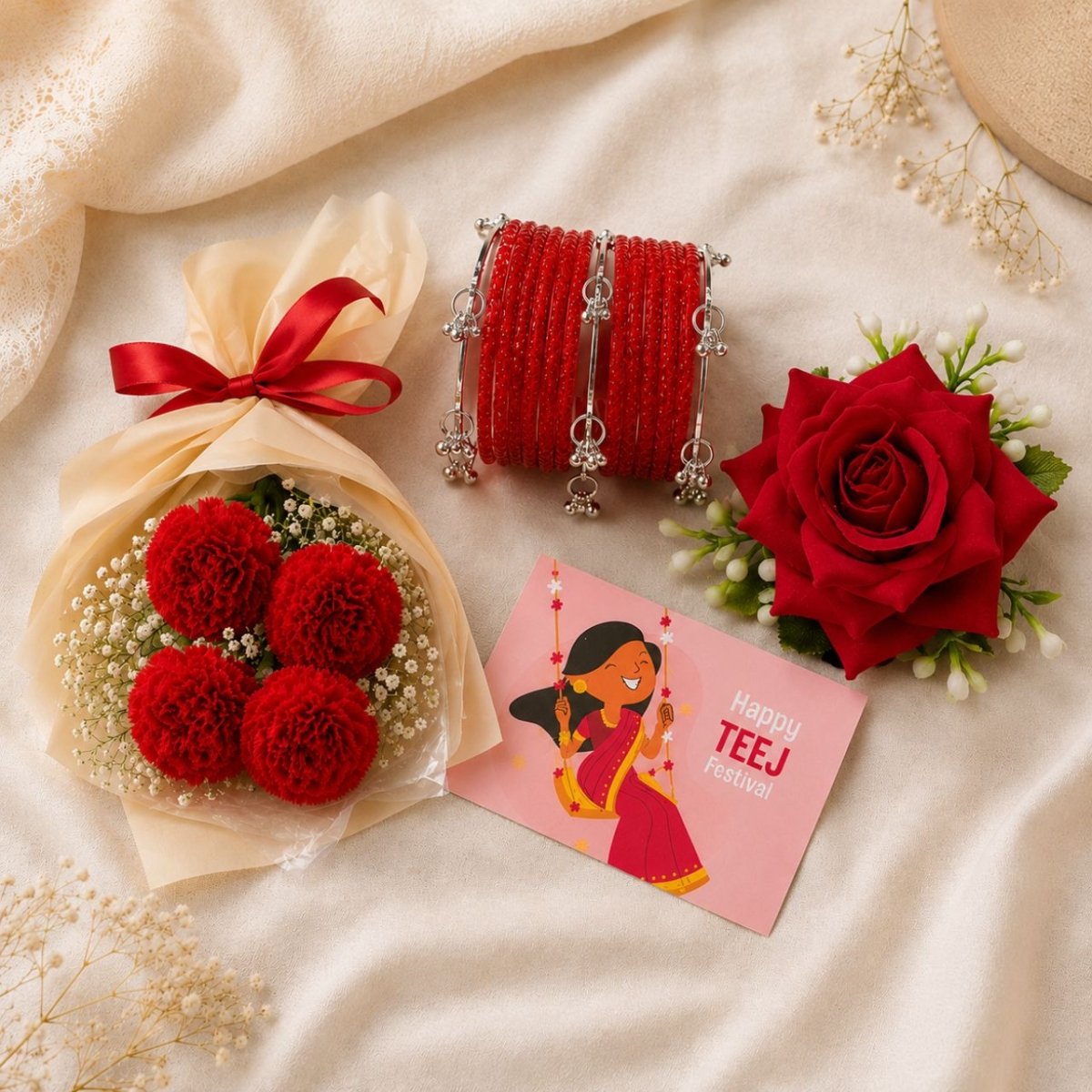 Teej Special Chura & Flower Gift Hamper - Flowers to Nepal - FTN