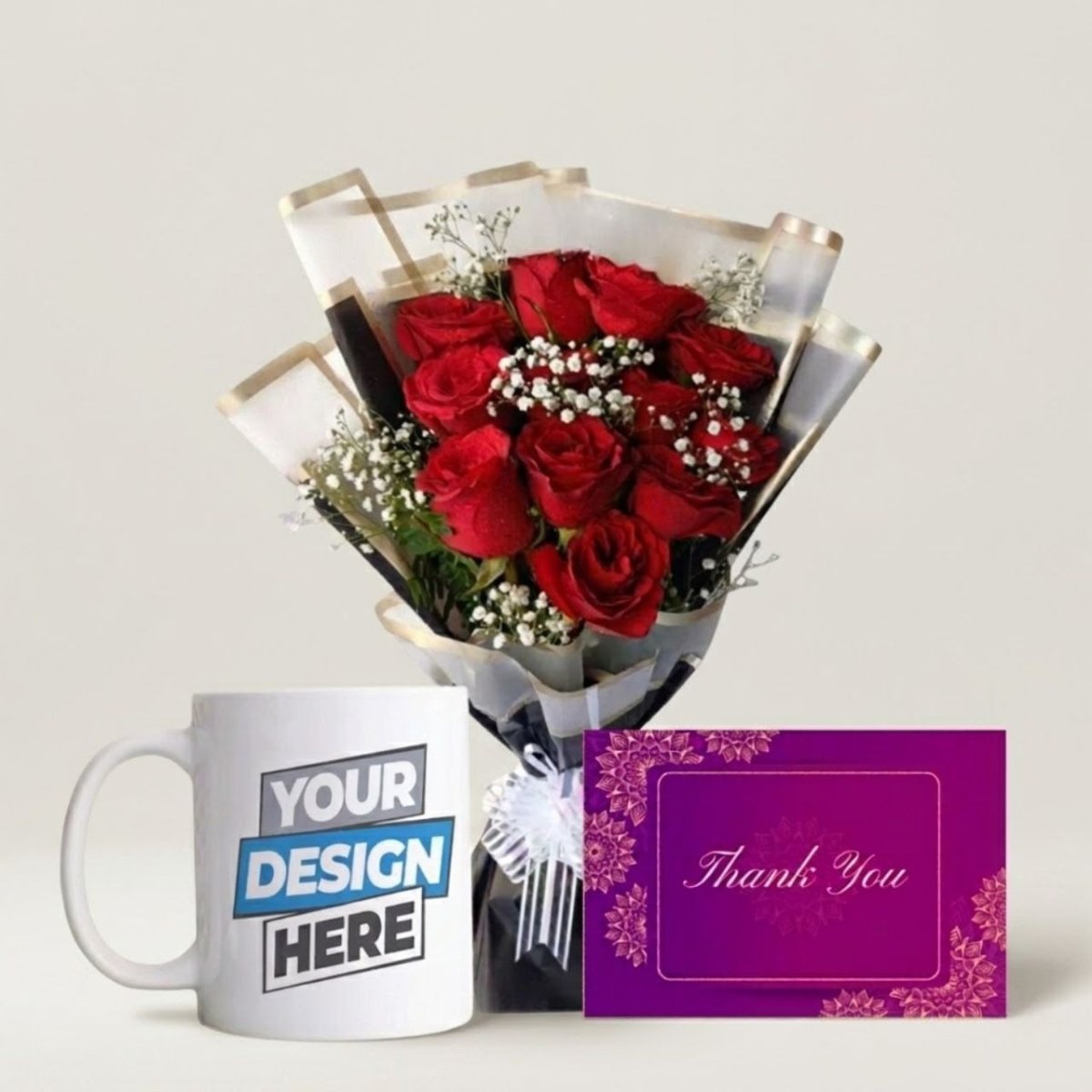 Thank You Gift Set with Roses & Personalized Mug - Flowers to Nepal - FTN