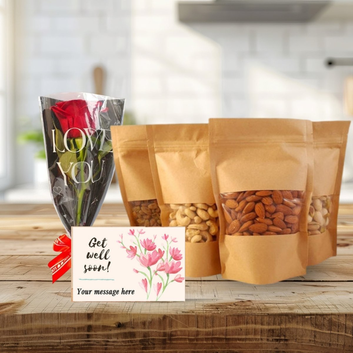 Thoughtful Get Well Soon Combo with Rose and Dry Fruits - Flowers to Nepal - FTN