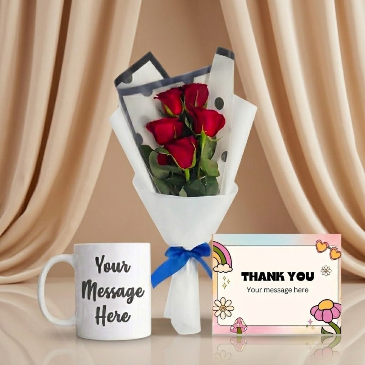 Thoughtful Thank You Gift Combo with Roses, Mug & Card - Flowers to Nepal - FTN