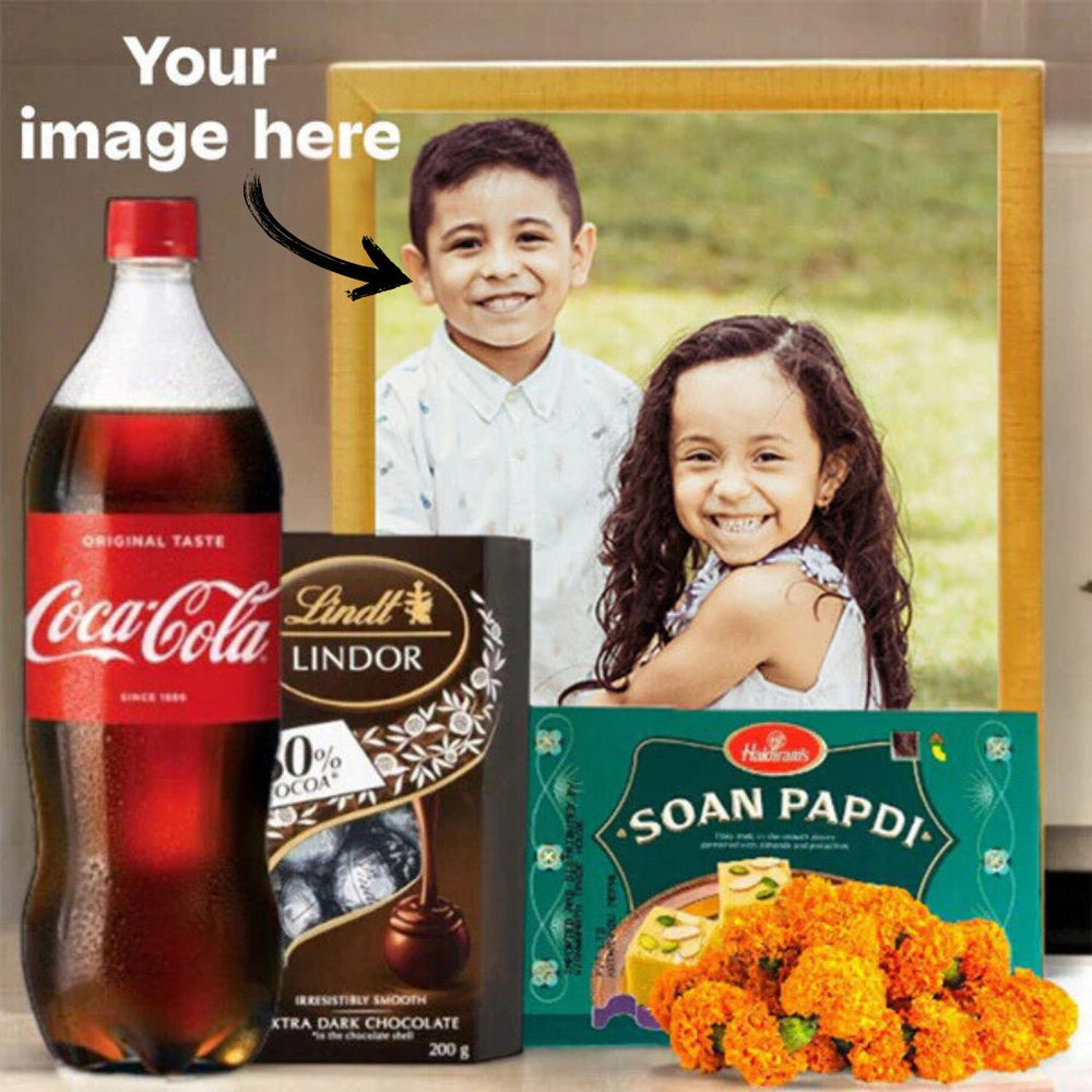 Tihar Custom Frame with Sweet and Coke Combo - Flowers to Nepal - FTN