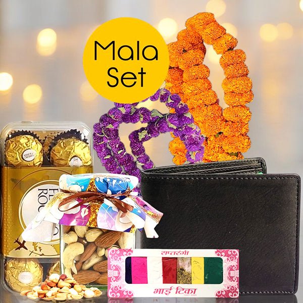 Tihar Mala Set with Rocher, Mix Nuts & Wallet Combo - Flowers to Nepal - FTN