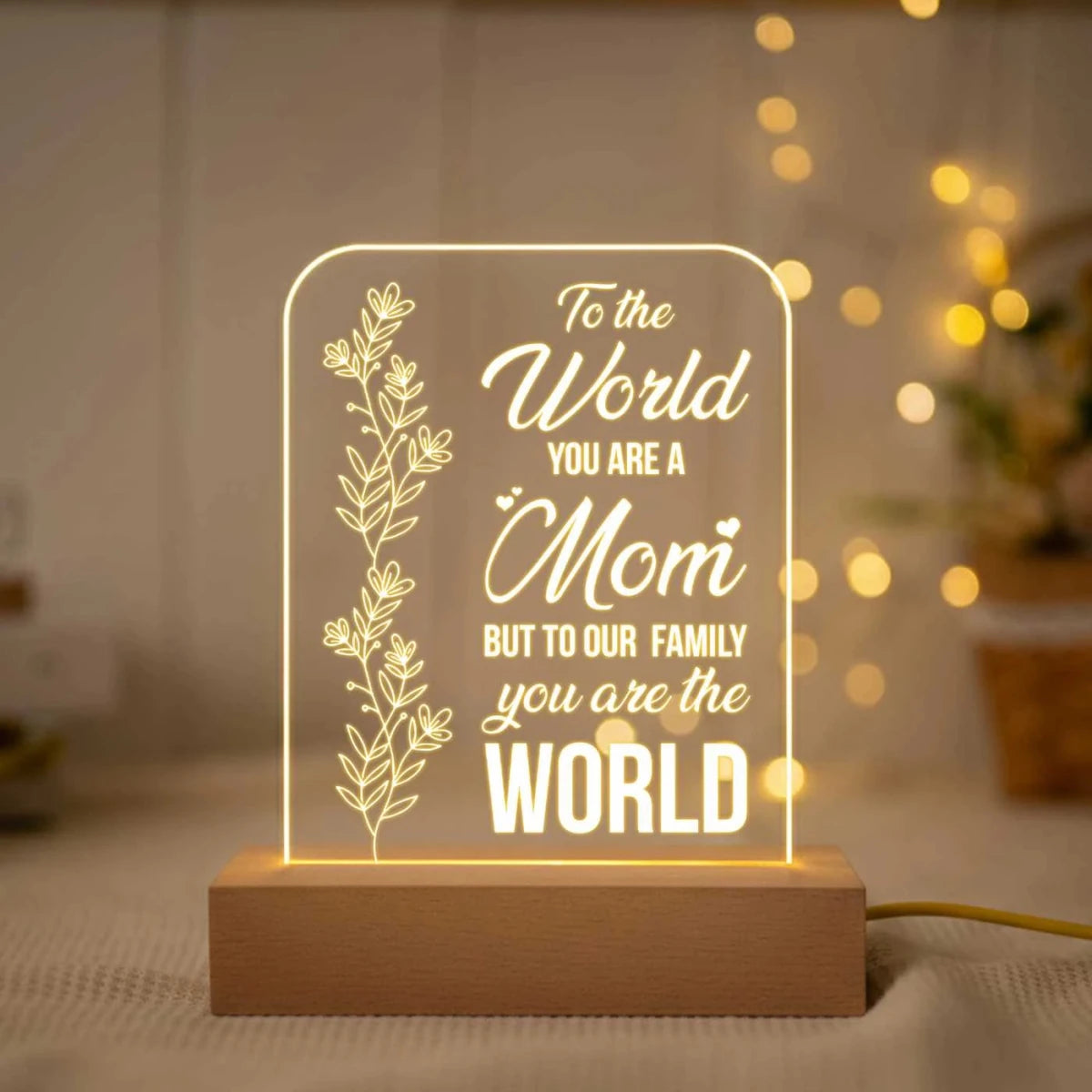 “To Our Family You Are the World” Engraved Acrylic Lamp for Mom - Flowers to Nepal - FTN