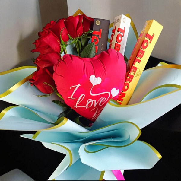 Toblerone and roses with love ballon - Flowers to Nepal - FTN