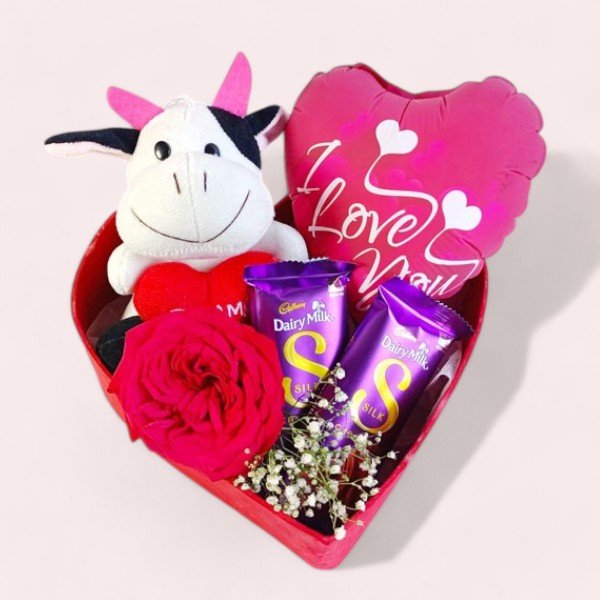 Toy Cow & Chocolates Heart Box - Flowers to Nepal - FTN