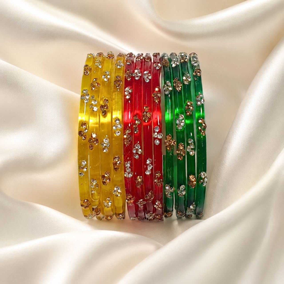 Traditional Tri-Color Glitter Bangles (Set of 12) - Flowers to Nepal - FTN