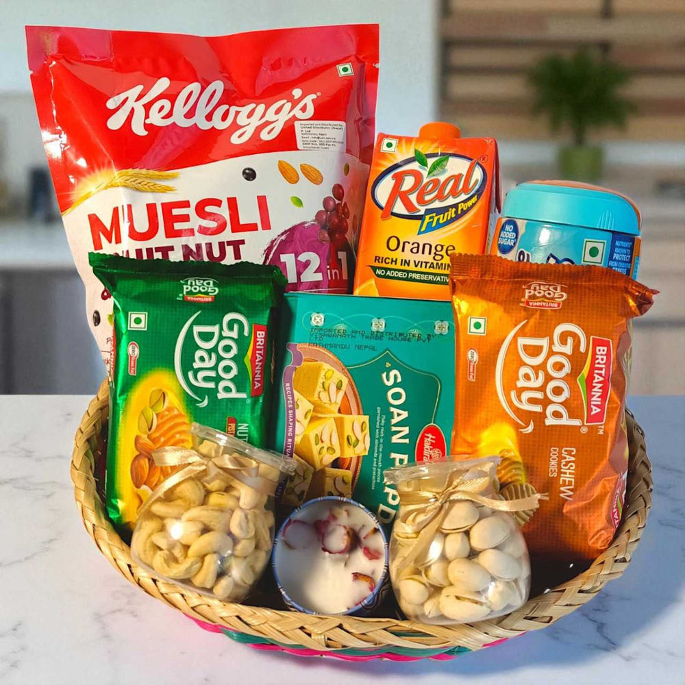 Treats & Healthy Snacks With Aroma Candle Basket - Flowers to Nepal - FTN