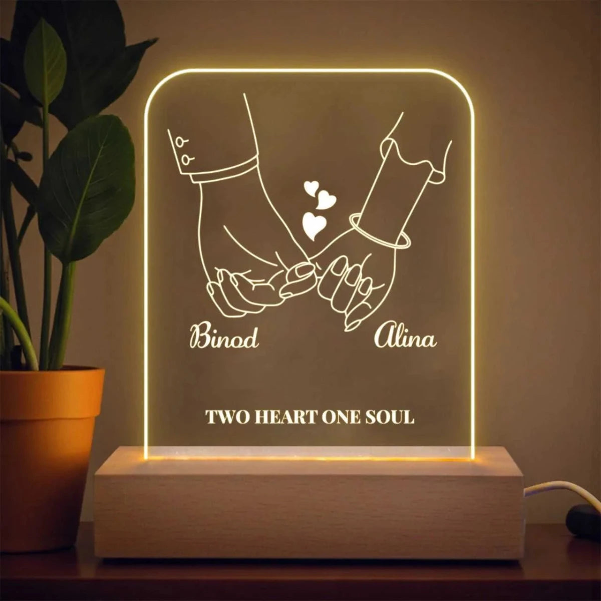 Two Hearts One Soul Personalized Couple Acrylic Lamp - Flowers to Nepal - FTN