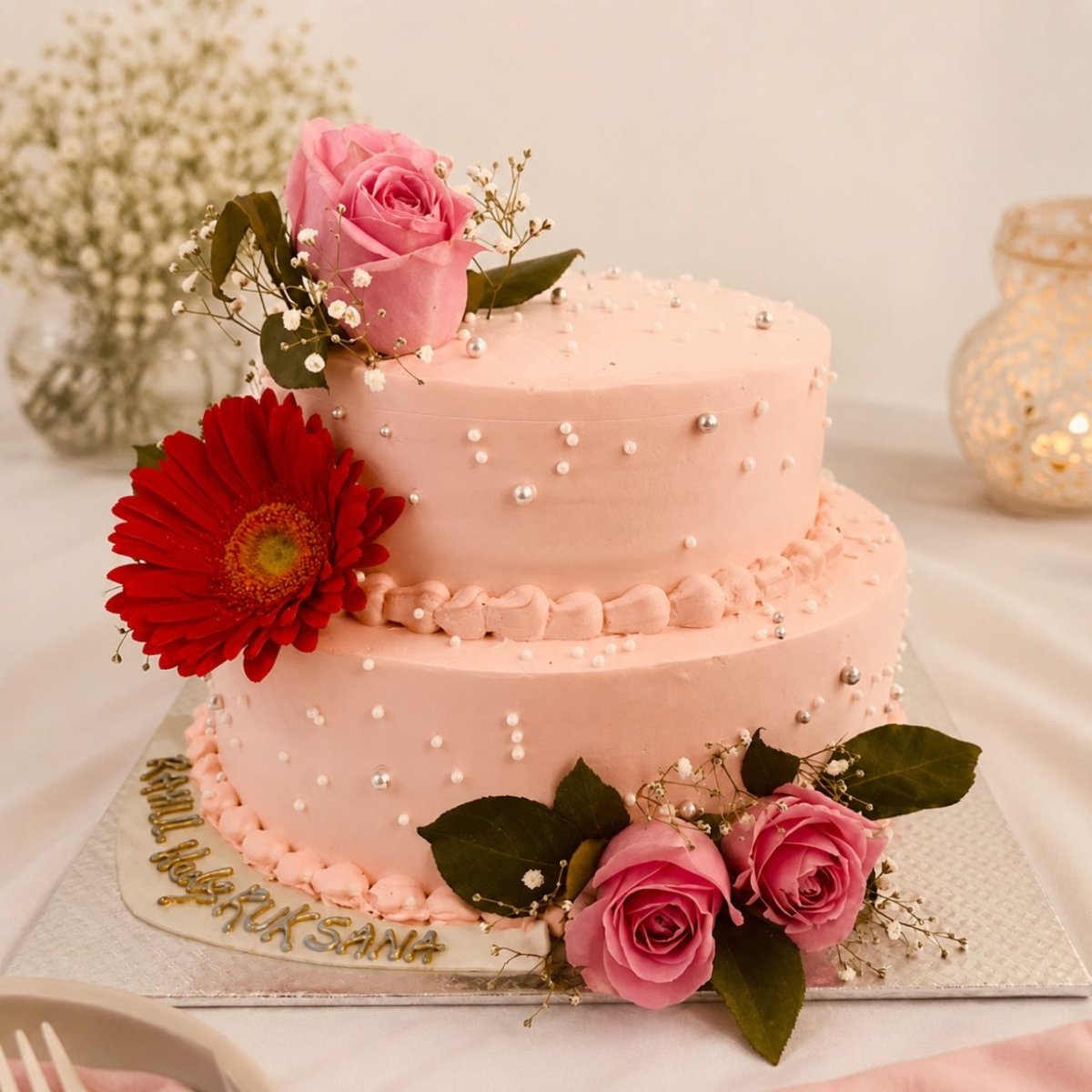 Two-Tier Floral Celebration Cake - Flowers to Nepal - FTN