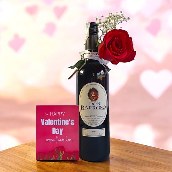 Valentine Don Barroso Red Wine 750ml with Rose - Flowers to Nepal - FTN