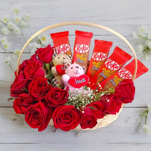 Valentine Romantic Gift Set: 15 Roses, Teddy & Chocolates - Flowers to Nepal - FTN