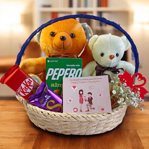 Valentine Teddy Combo with Sweets - Flowers to Nepal - FTN