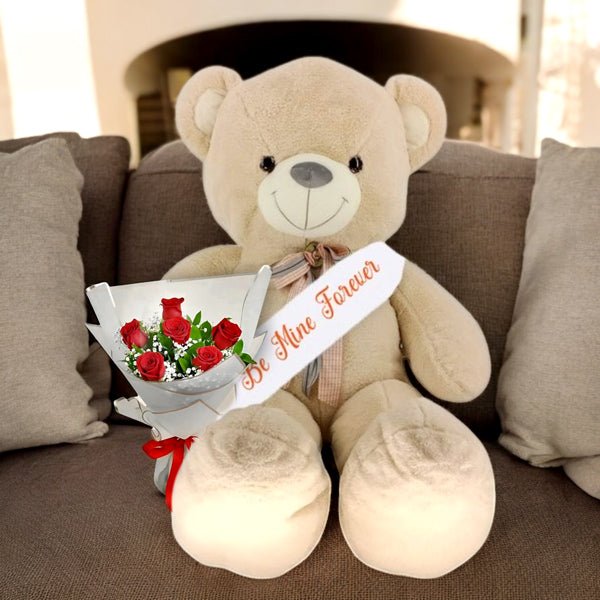 Valentine Teddy & Rose Bouquet - Flowers to Nepal - FTN