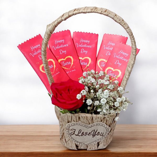 Valentine’s Day Basket: Custom Chocolates & Fresh Rose - Flowers to Nepal - FTN