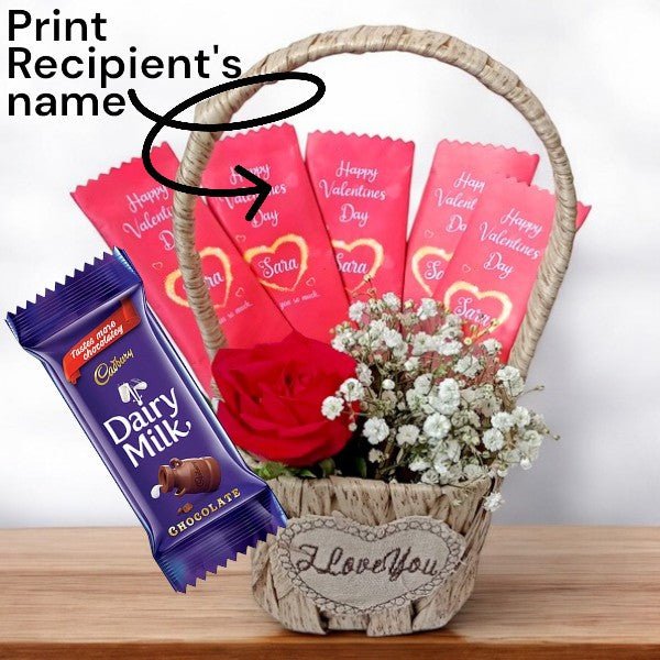 Valentine’s Day Basket: Custom Chocolates & Fresh Rose - Flowers to Nepal - FTN