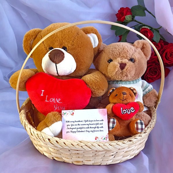 Valentine’s Day Teddy Bear Combo in a Basket - Flowers to Nepal - FTN