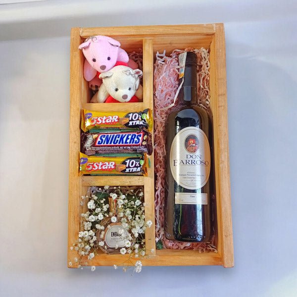 Valentine's Gift: Mini Teddy & Red Wine 750ml - Flowers to Nepal - FTN