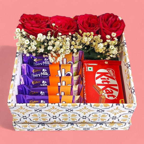 Valentine's Rose & Chocolate Gift Box - Flowers to Nepal - FTN