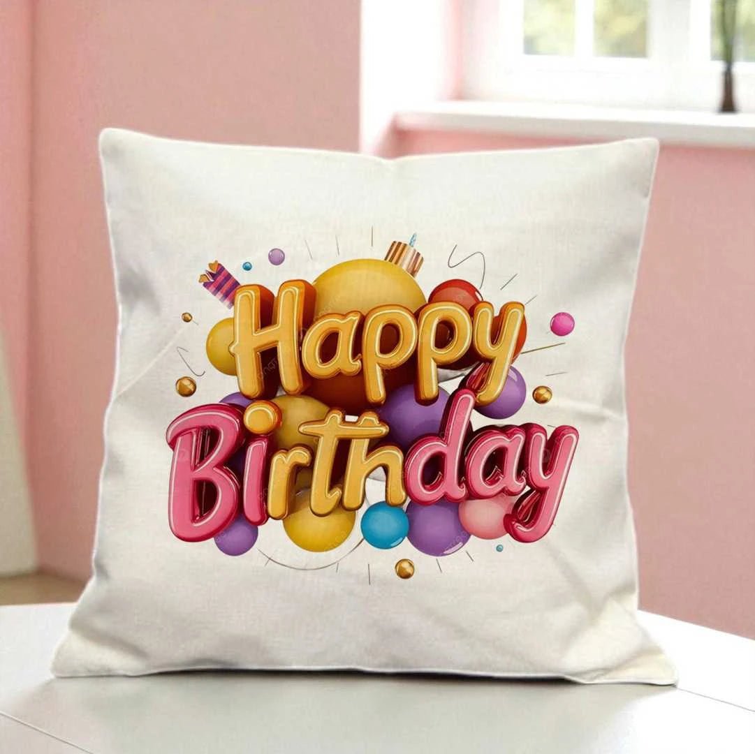 Vibrant Birthday-Themed Jute Cushion - Flowers to Nepal - FTN