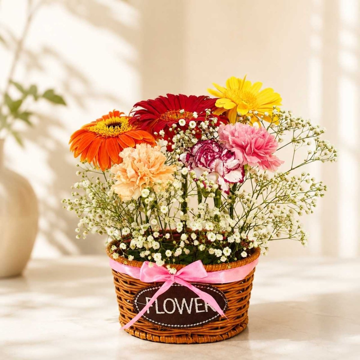 Vibrant Gerbera & Carnation Flower Basket - Flowers to Nepal - FTN