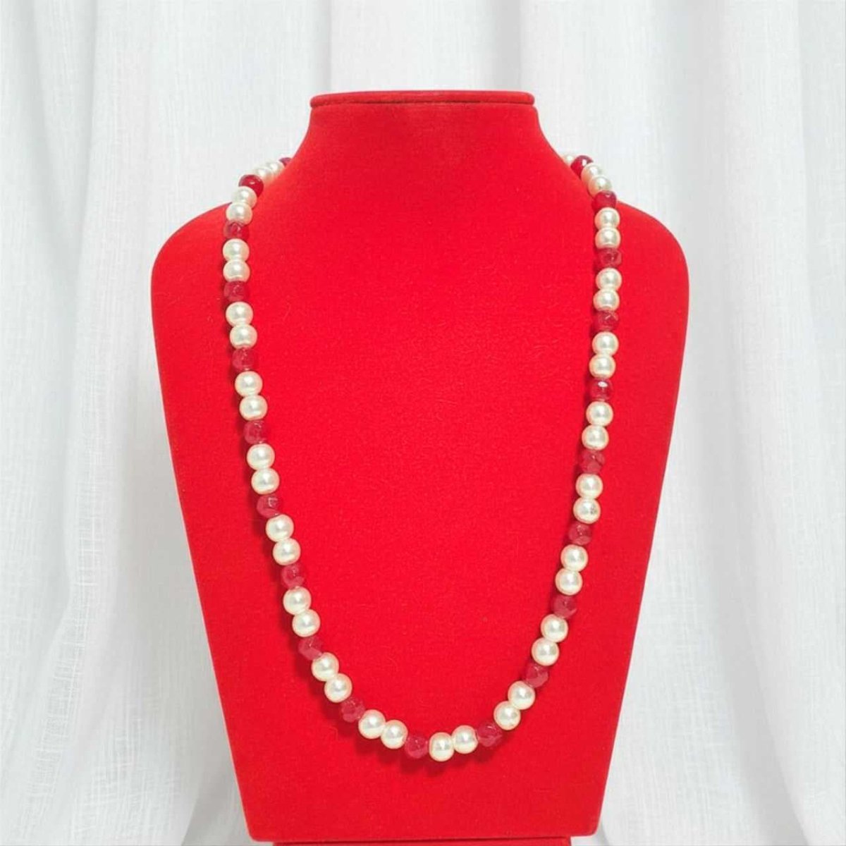 White Pearl & Red Bead Necklace - Flowers to Nepal - FTN