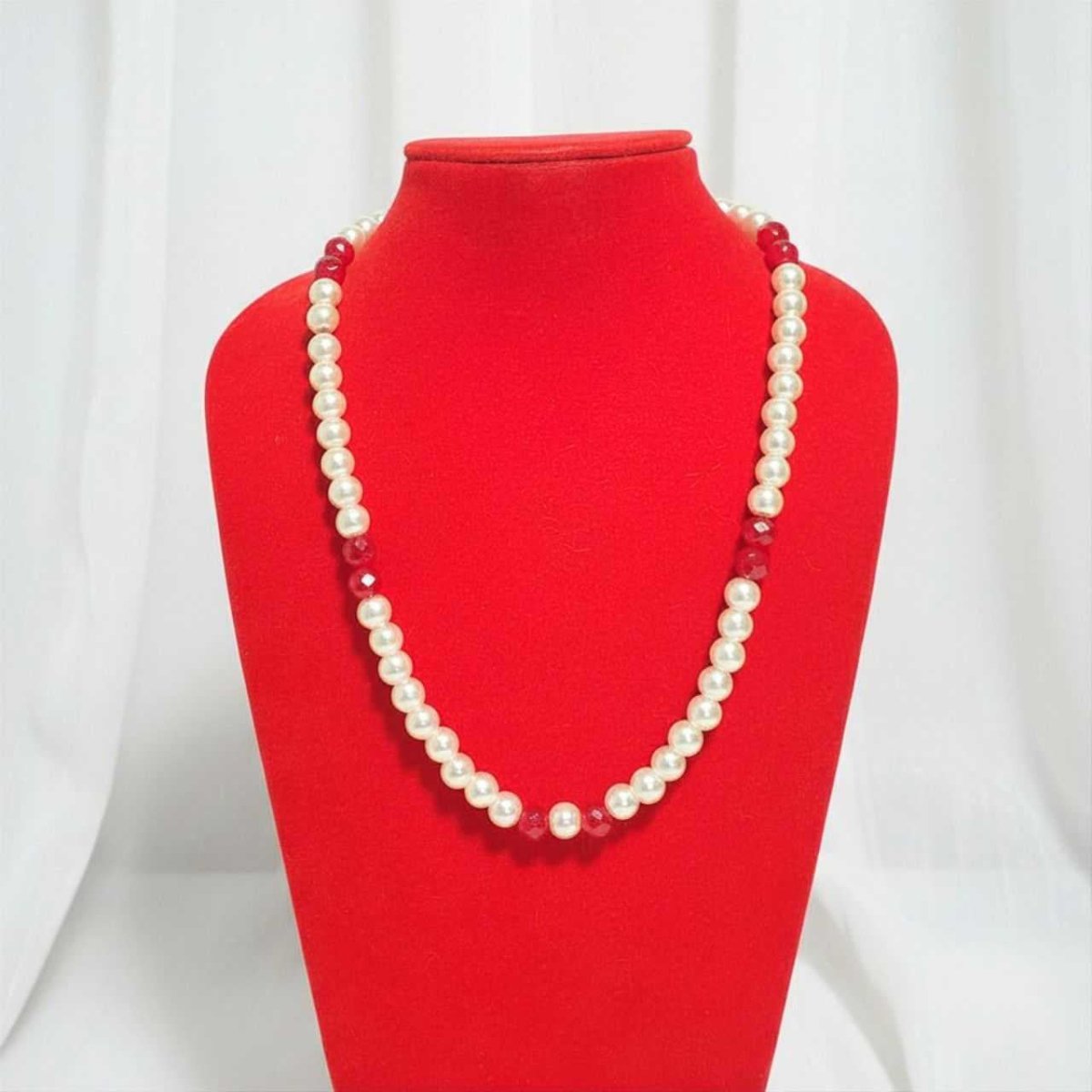White Pearl & Ruby Red Necklace - Flowers to Nepal - FTN