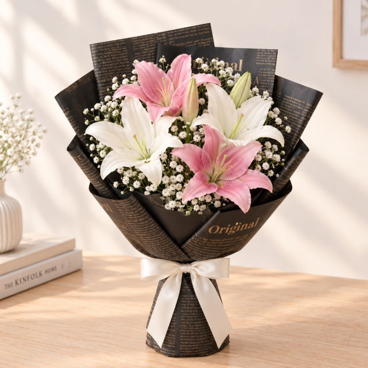 White & Pink Lily Mixed Bouquet - Flowers to Nepal - FTN