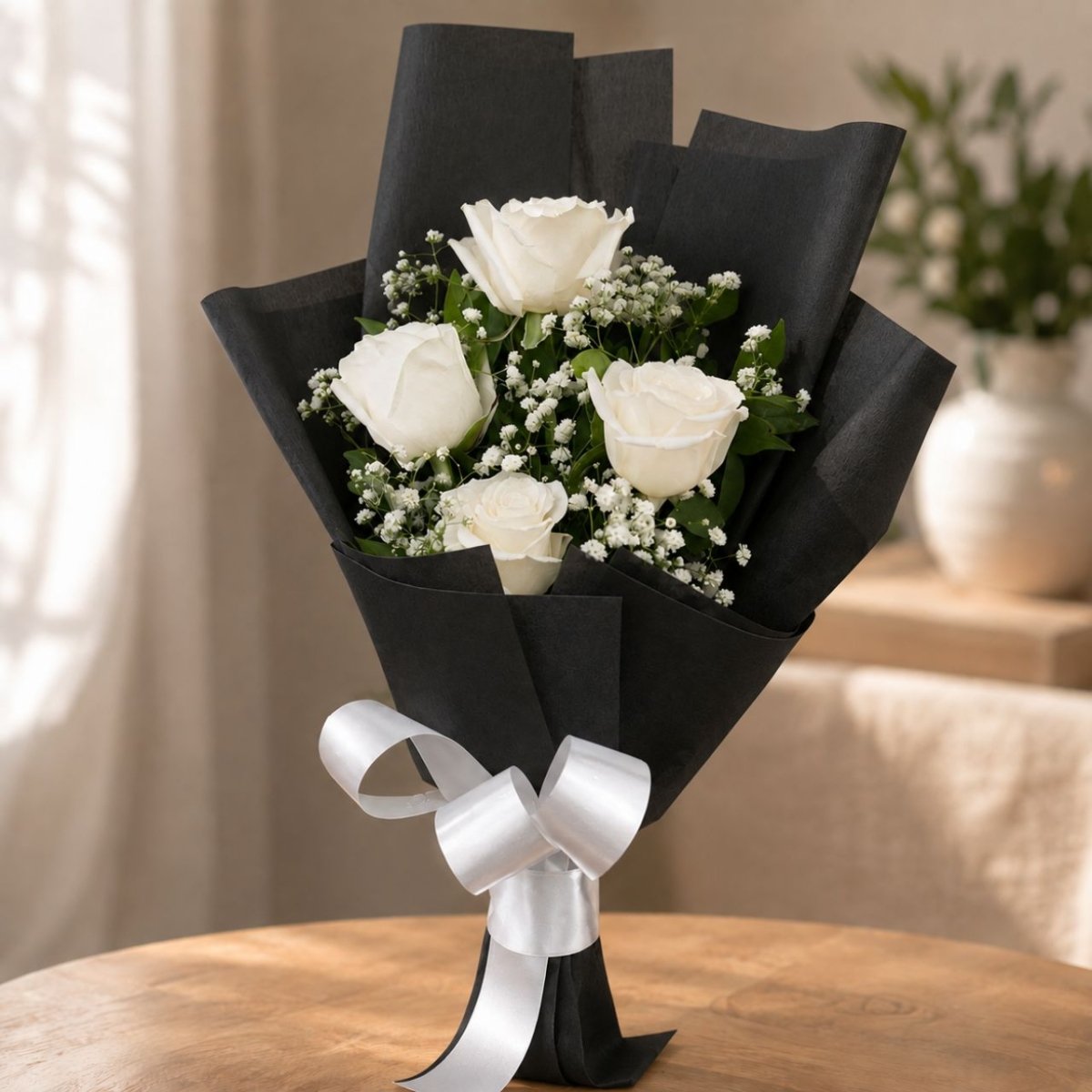 White Rose Flower Bouquet - Flowers to Nepal - FTN
