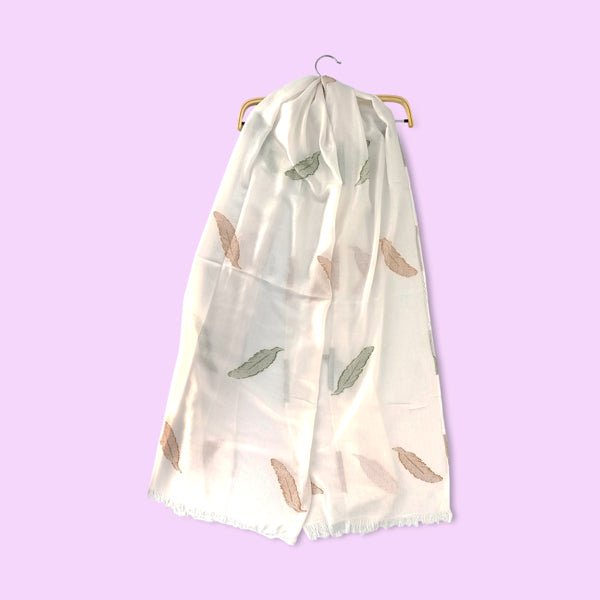 
                  
                    White Scarf with Leaf Design Soft & Fashionable - Flowers to Nepal - FTN
                  
                