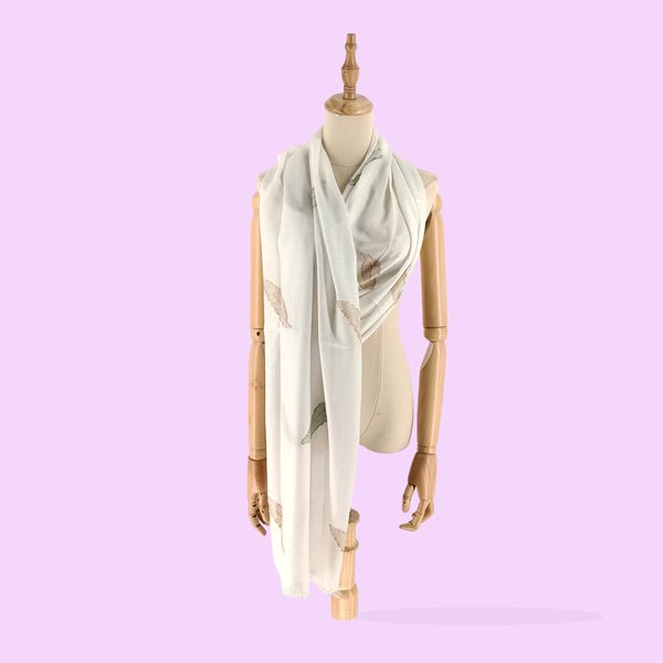 
                  
                    White Scarf with Leaf Design Soft & Fashionable - Flowers to Nepal - FTN
                  
                