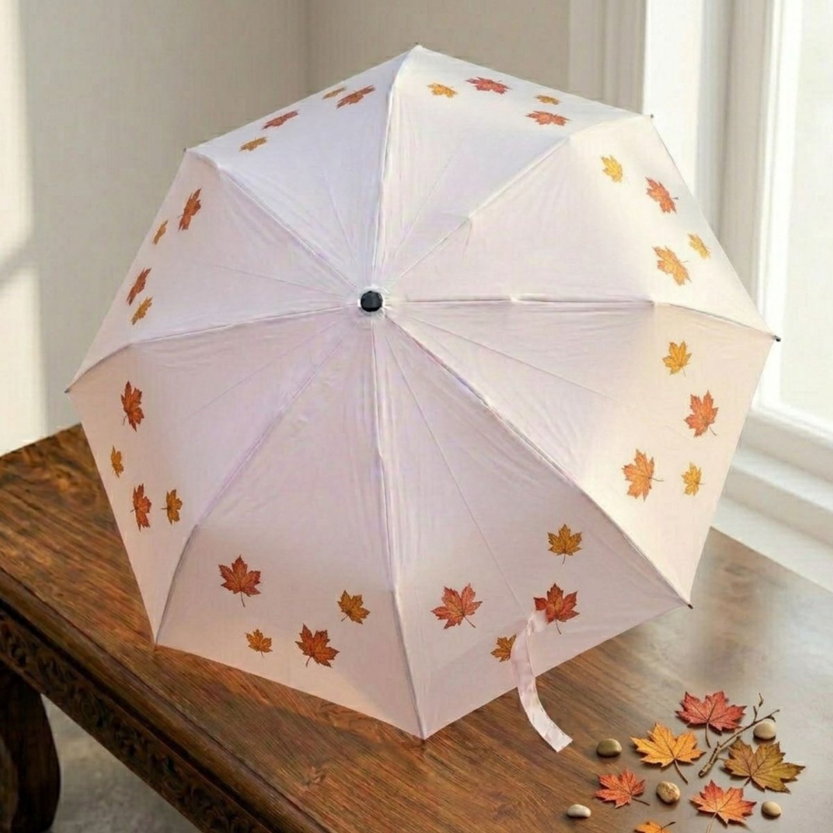 White Umbrella with Maple Leaf Design - Flowers to Nepal - FTN