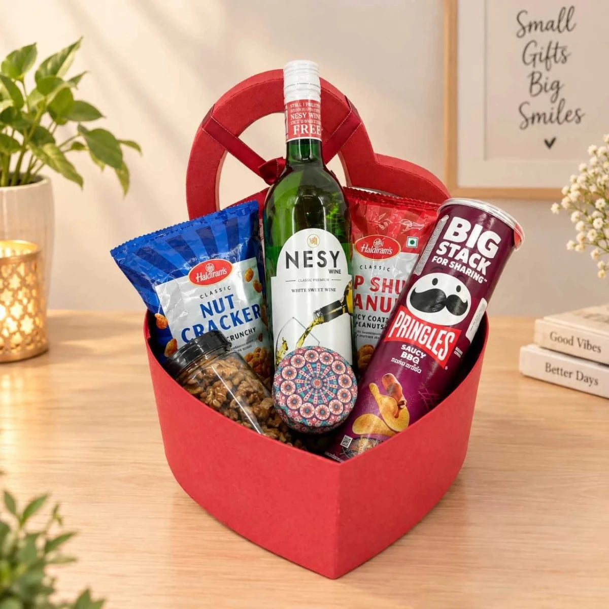 White Wine, Snacks & Candle Gift Box - Flowers to Nepal - FTN