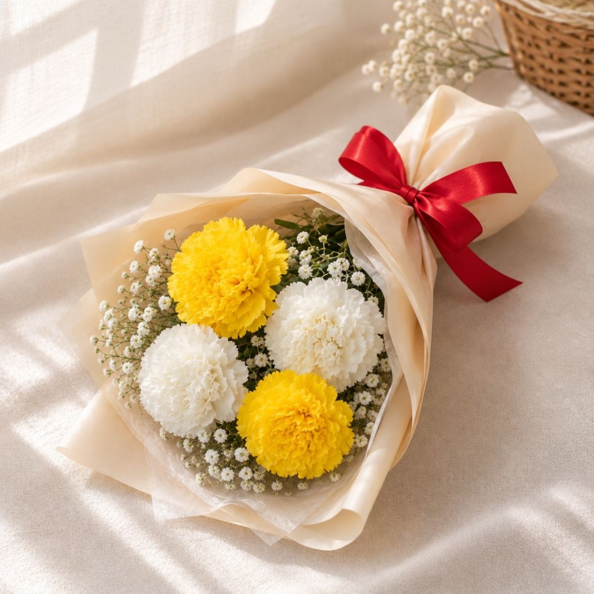 White & Yellow Carnation Flower Bouquet - Flowers to Nepal - FTN