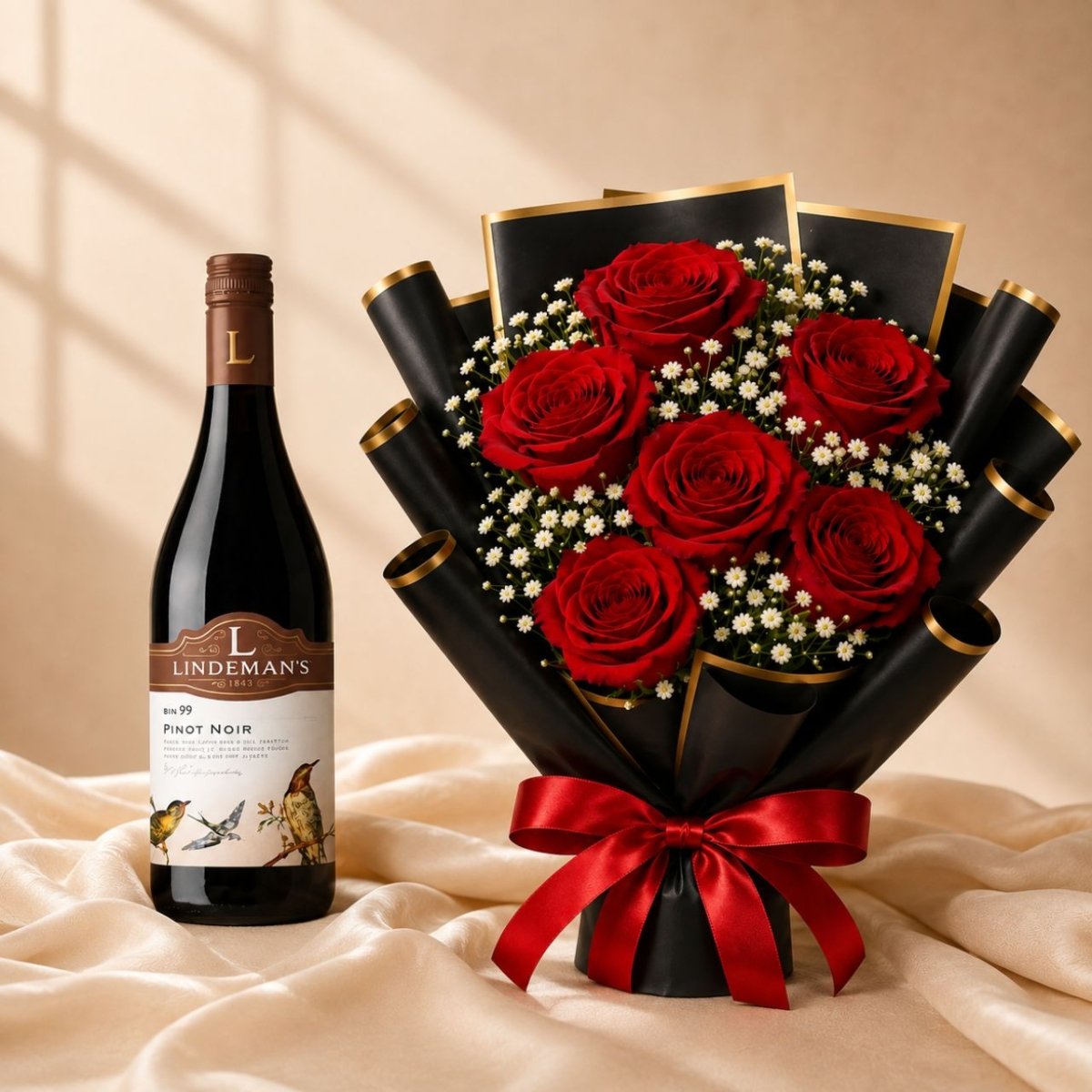 Wine & Flower Bouquet Gift Set - Flowers to Nepal - FTN