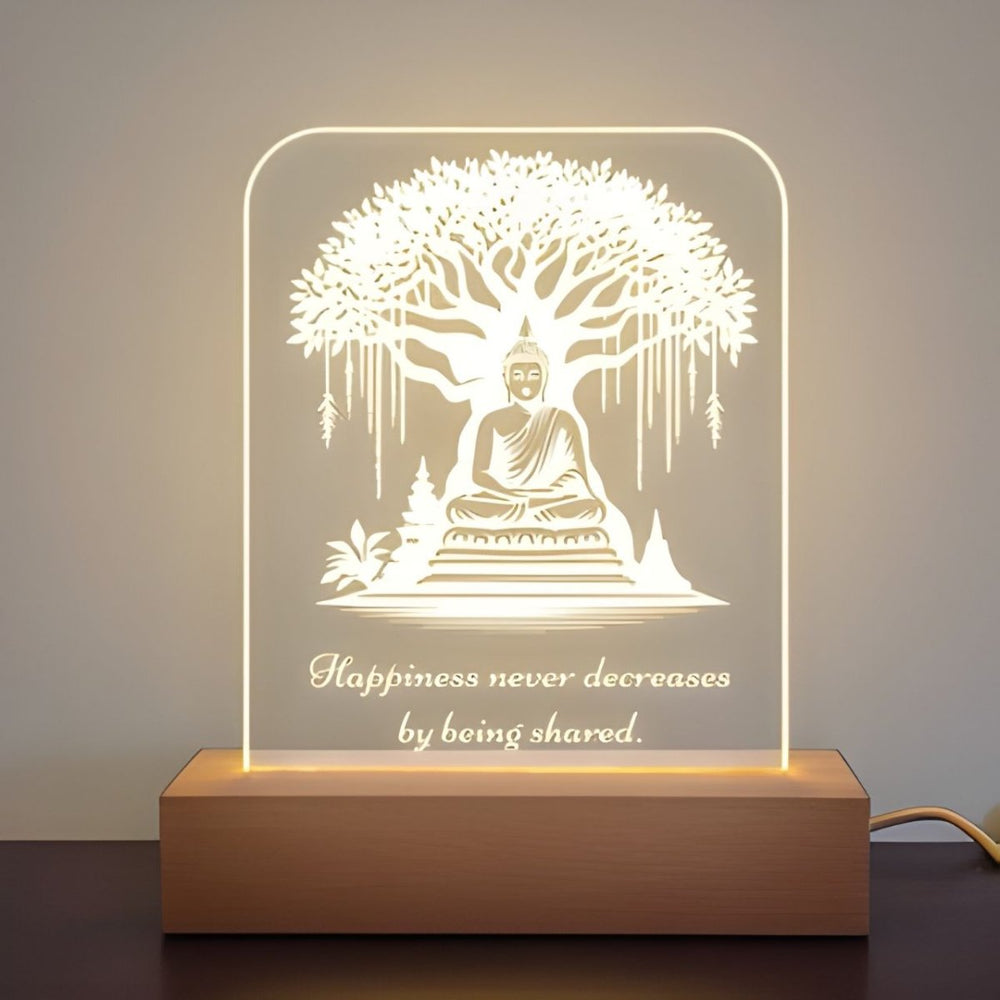 Wisdom Theme Engraved Acrylic Lamp With Cable - Flowers to Nepal - FTN