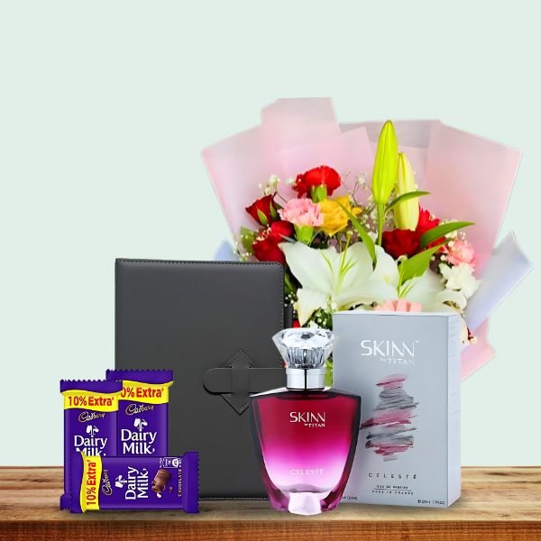 Women's Day Delights Combo ( Mix Flowers + 50 ml Perfume + Diary and Sweets ) - Flowers to Nepal - FTN