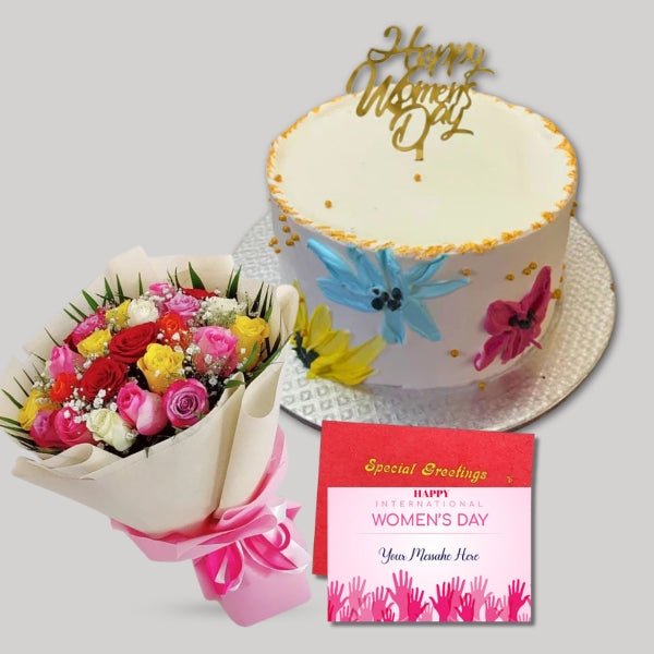 Women's Day with Cake, Flower & Custom Card - Flowers to Nepal - FTN