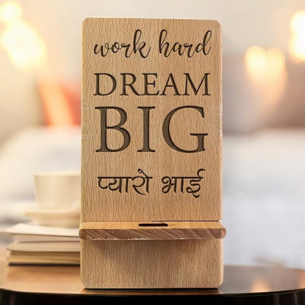 Wooden Engraving Mobile Stand for Pyaro Bhai - Flowers to Nepal - FTN