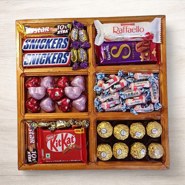 Wooden Tray Filled with Delicious Chocolates - Flowers to Nepal - FTN