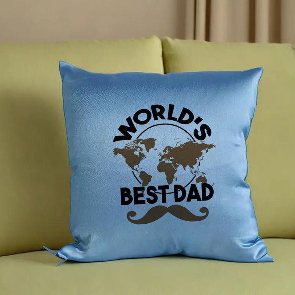 World's Best Dad Printed Soft Cushion - Sky Blue - Flowers to Nepal - FTN