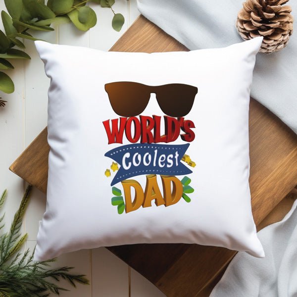 World’s Coolest Dad Printed White Cushion - Flowers to Nepal - FTN