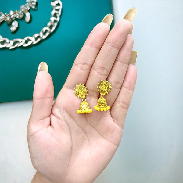 Yellow Floral Pinjada Jhumka Earrings - Flowers to Nepal - FTN