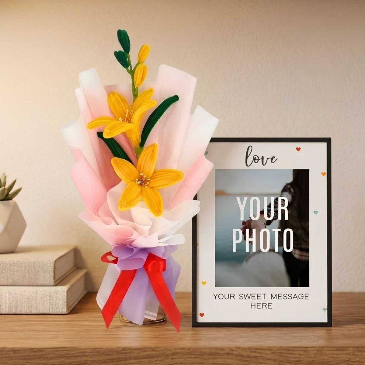 Yellow Lily & Custom Photo Frame - Flowers to Nepal - FTN
