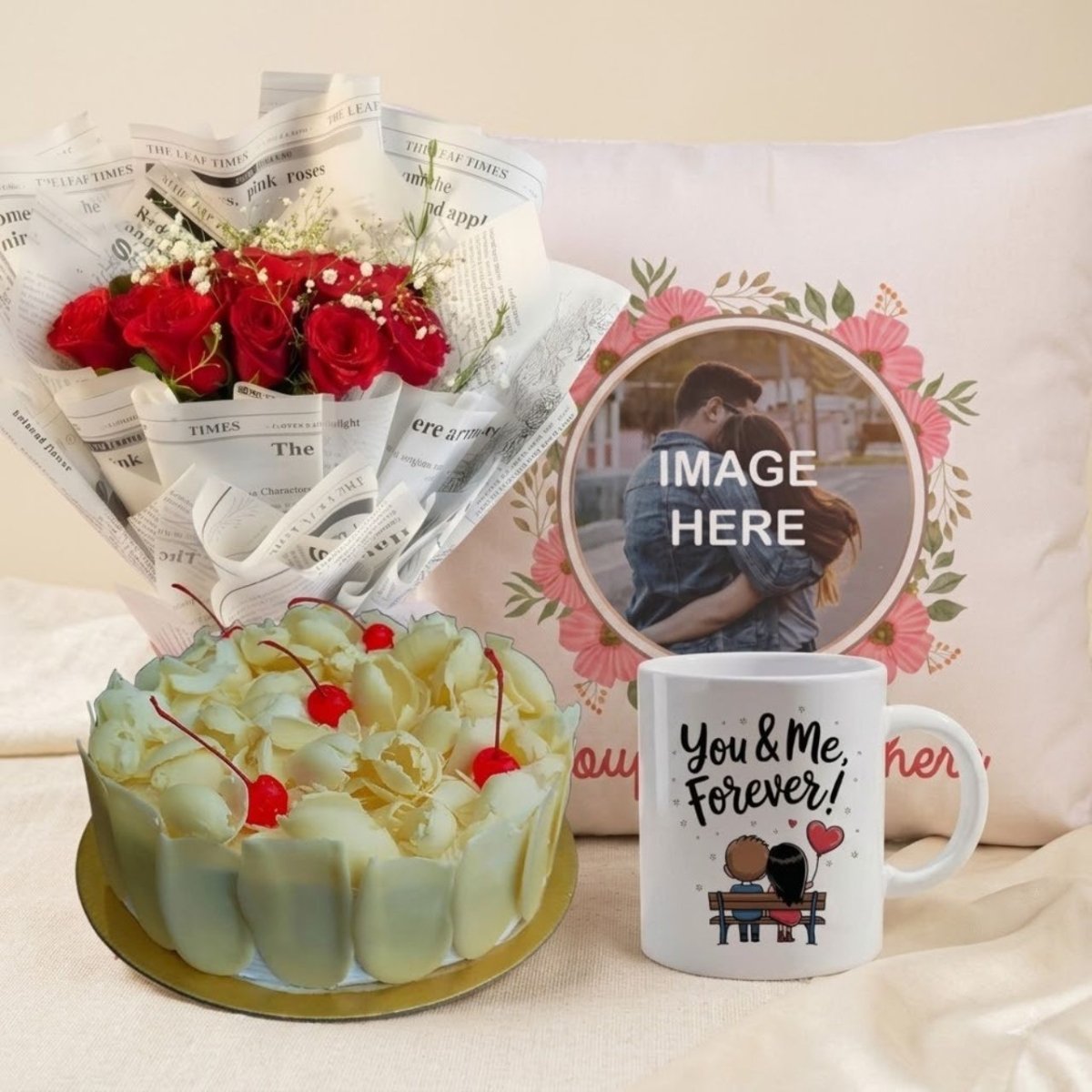 You and Me Forever Romantic Cake and Rose Combo - Flowers to Nepal - FTN