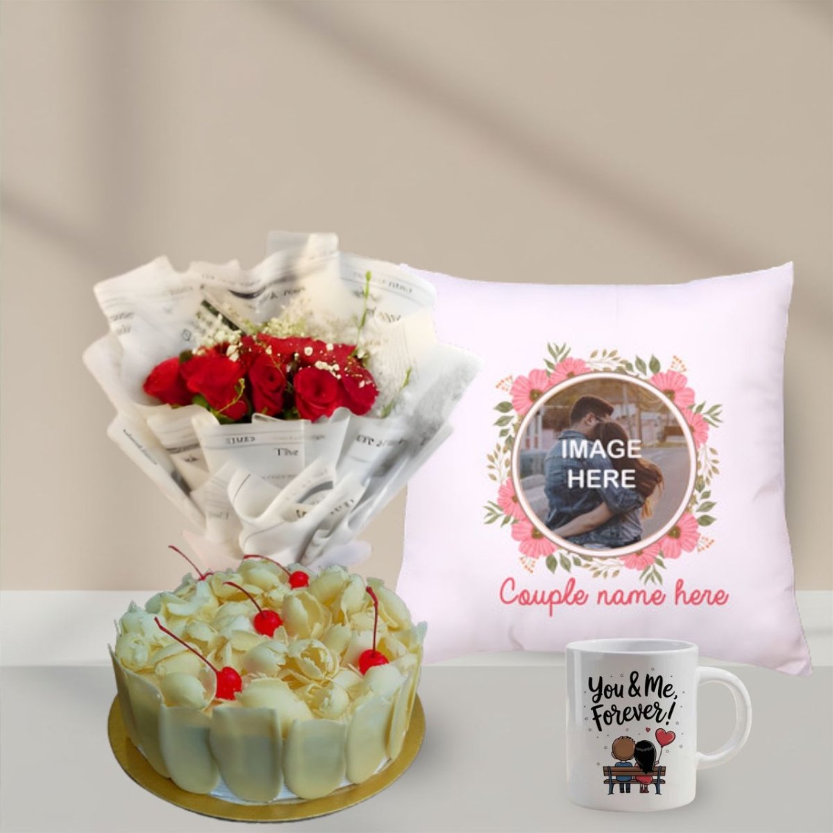 You and Me Forever Romantic Cake and Rose Combo - Flowers to Nepal - FTN