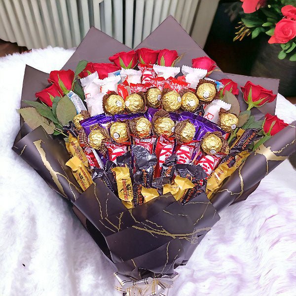100+ Bulk Mixed Chocolates Combo With Flowers Bouquet - Flowers to Nepal - FTN