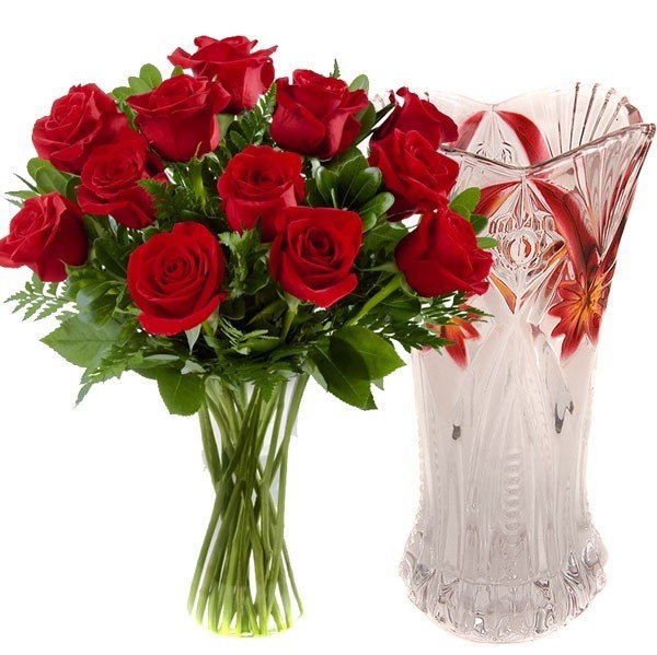 12 Fresh Dutch Red Roses in Flower Vase - Flowers to Nepal - FTN